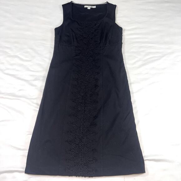 Boden Dress Sheath US Size 6R Black Sleeveless Front Lace Detail Lined Classic - Picture 1 of 14